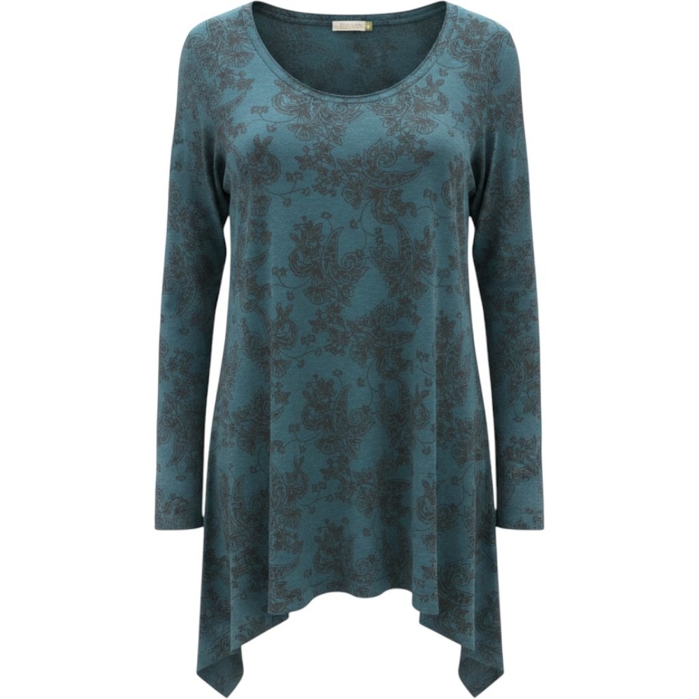 Chalet Teal Blue Black Floral Paisley Sharkbite Hem Tunic Top Whimsigoth M USA‎